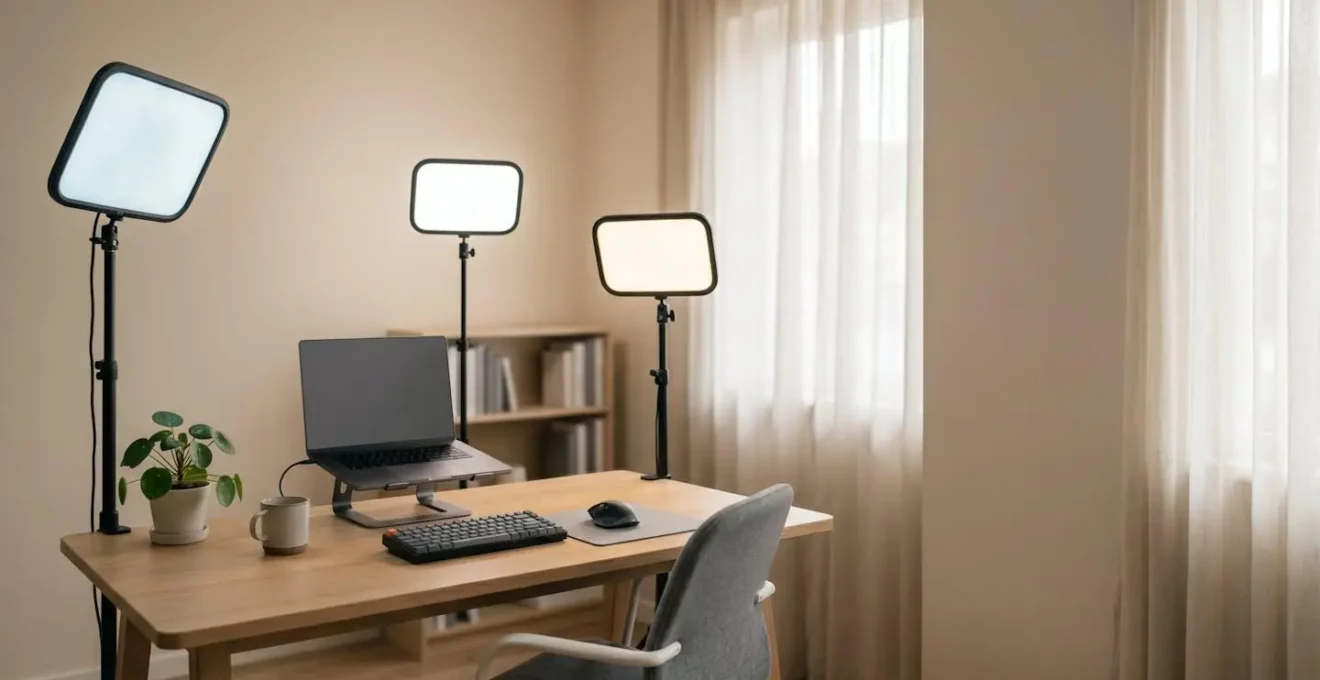 Professionelle 3-Punkt-Beleuchtung für Videokonferenzen mit Key Light, Fill Light und Back Light