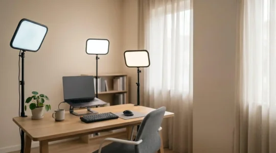 Professionelle 3-Punkt-Beleuchtung für Videokonferenzen mit Key Light, Fill Light und Back Light