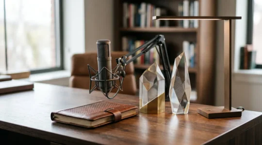 Professionelle Webinar-Umgebung mit symbolischen Vertrauenselementen und Expertenstatus-Indikatoren