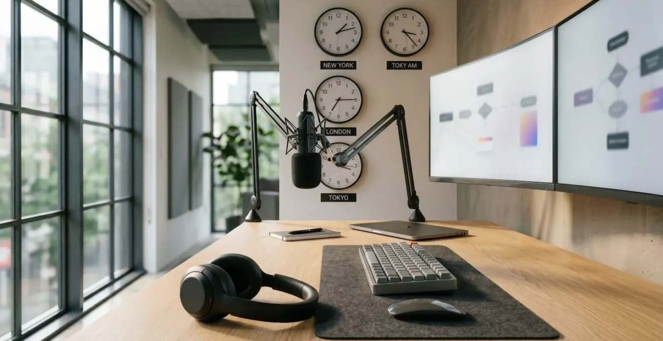 Internationale Teamzusammenarbeit bei der Webinar-Videoproduktion über verschiedene Zeitzonen hinweg
