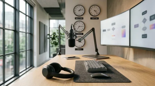 Internationale Teamzusammenarbeit bei der Webinar-Videoproduktion über verschiedene Zeitzonen hinweg