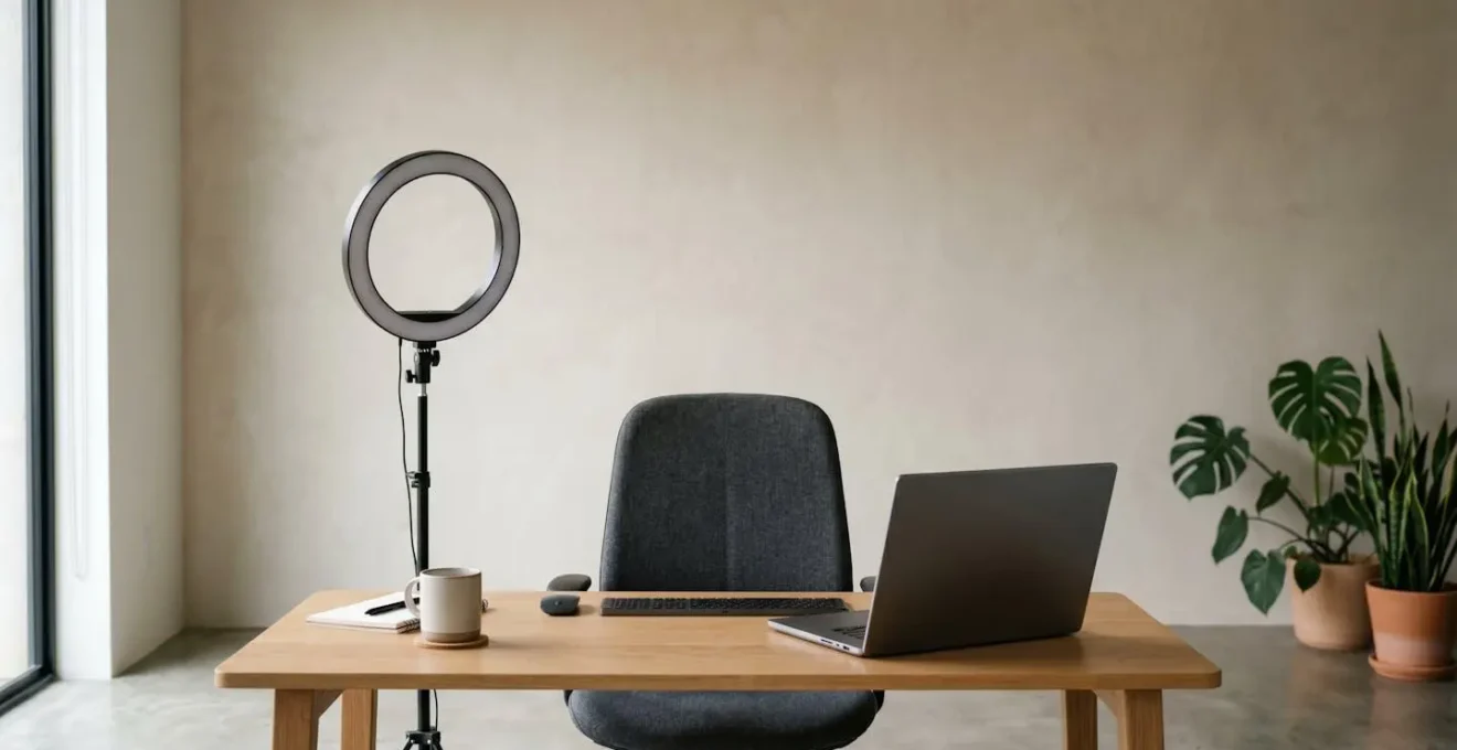 Professionelles Webinar-Setup mit optimaler Beleuchtung und klarem Bild zur Vermeidung von Amateur-Wahrnehmung