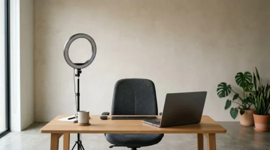 Professionelles Webinar-Setup mit optimaler Beleuchtung und klarem Bild zur Vermeidung von Amateur-Wahrnehmung