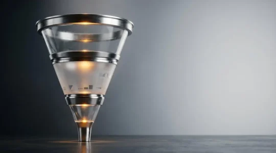 Dynamische Visualisierung eines modernen Verkaufstrichters mit drei markierten Beschleunigungspunkten durch Webinare