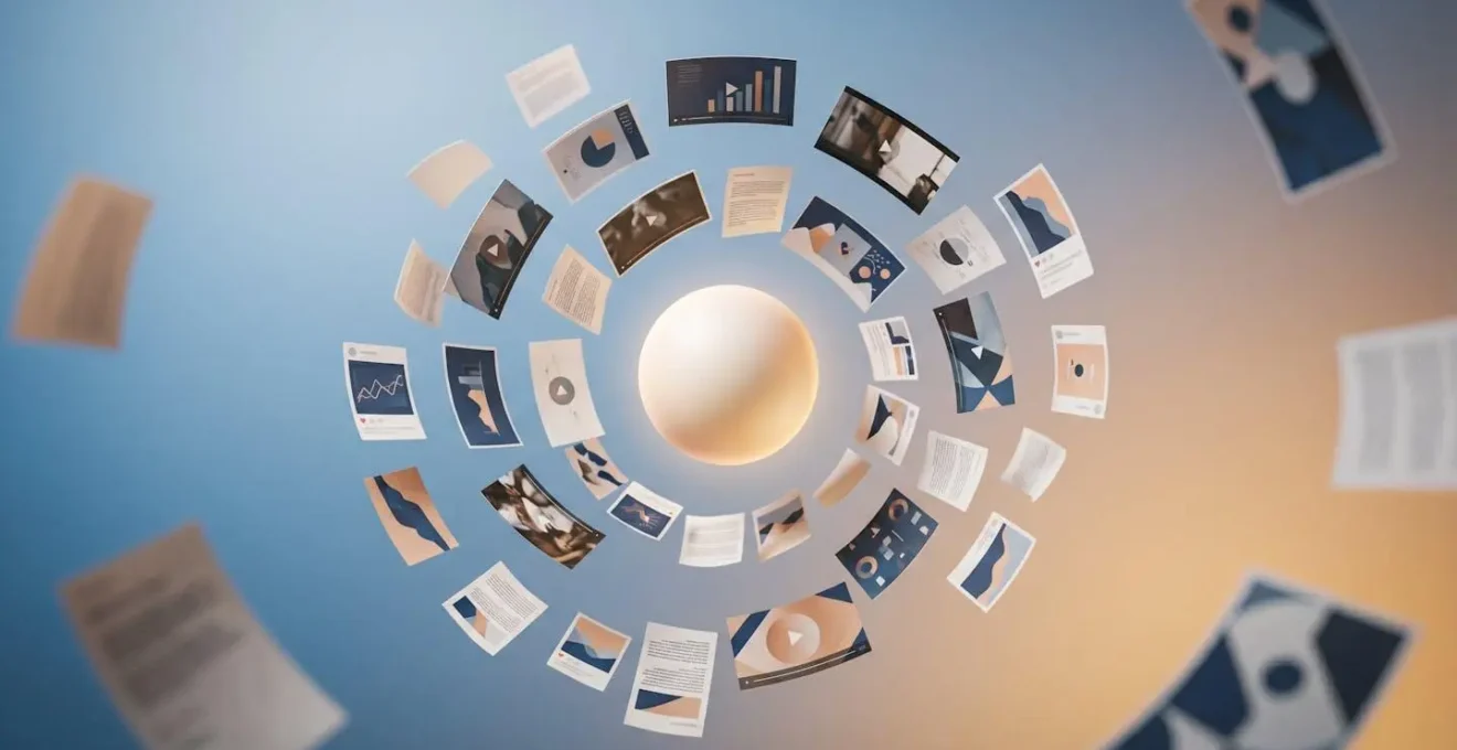 Visualisierung der Transformation eines einzelnen Webinars in vielfältige Marketing-Assets und Content-Formate